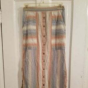 Striped multi color thin skirt with buttons/pocket